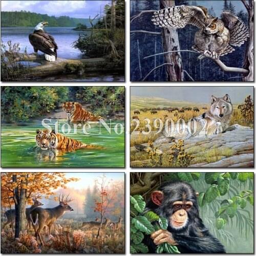 Needlework Diy Diamond Painting Cross Stitch Animal Handmade Eagle Tiger Wolf Orangutan Diamond Embroidery Mosaic Christmas Gift