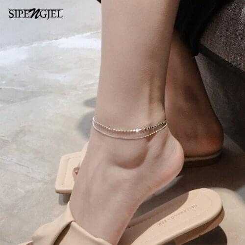 SIPENGJELTrendy Female Anklets Barefoot Sandals Foot Anklets Double Layer Bracelets On Leg For Women summer beach Leg Chain