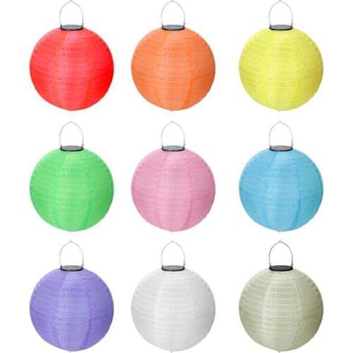 Cross border solar nylon cloth lanterns 8 inch 20cm / 10 inch 25cm12 inch 30cm courtyard decorative silk cloth lanterns