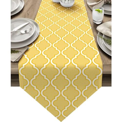 Yellow Moroccan Style Pattern Table Runner Luxury Dining Table Decor Tablecloth Table Runner for Wedding Party