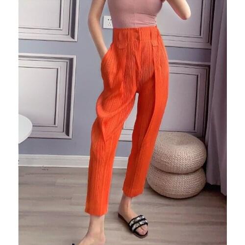 HOT SELLING Beauty fashion fold show thin fold female foot Buttons trousers harem pants IN STOCK