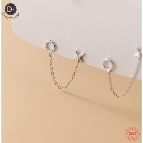 Dreamhonor Genuine 100% 925 Sterling Silver Jewelry Long Chain X O Stud Earrings For Daughter Girls