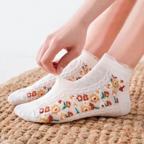 Womens Boat Socks Vintage 2021 Fashion Cute Summer Breathable Thin Socks Flower Print Girl Casual Soft Sweet Sock