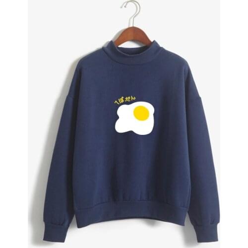 Autumn Harajuku Kawaii Egg Print Hoodies Winter Women Pastel Colors Sweatshirt Turtleneck Fleece Moletom Pullover Drop Shipping