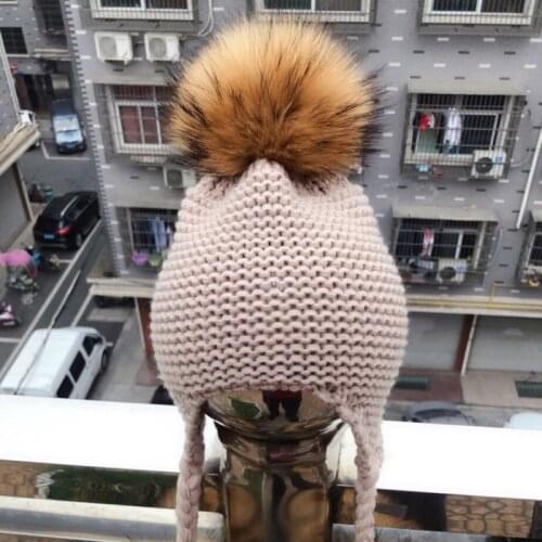 LAURASHOW Baby Knitted Hat Raccoon Mink Fox Fur Ball 15 cm Kids Cap Winter Warm Scarf Pom Girl Boy Bonnet Gift