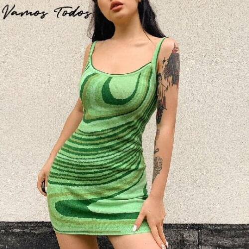 Vamos Todos 2021 Summer Ramdom Pattern Print Bodycon Dress For Women Green Club Party Mini Sexy Dresses Casual Vestido Feminino