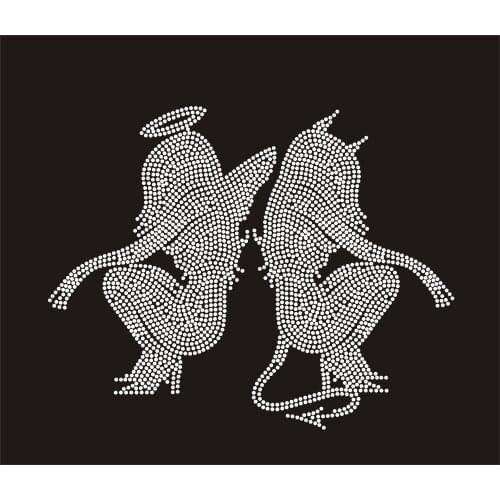 Double angel hot fix rhinestone transfer motif