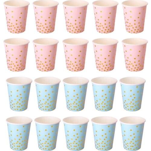 10PC Glitter Disposable Paper Cups with Gold Polka Dots Printed Wedding Baby Shower Childrens Birthday Party Tableware Supply