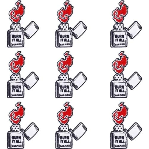 Pulaqi 10PCS Punk Fire Patch Letters Wholesale Patches Iron On Patches For Clothing Hippie Wholesale Dropship Custom Patch