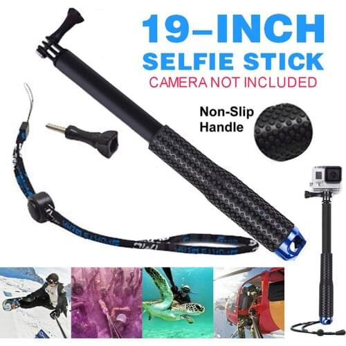 19 Inch Extendable Handheld Pole Selfie Stick Monopod Lightweight Outdoor Travel Selfie Stick for GoPro Hero 7 6 5 4 3+ 2