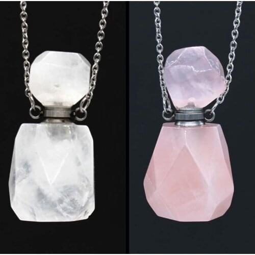 2Pcs Perfume Bottle Natural Multi-Kind Stone White Quartz Amethysts Chains Necklace Connectors Gems Jewelry Women