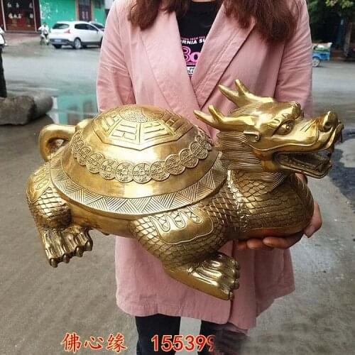 44CM large Huge home Porch lobby Safety efficacious Protection Mascot thriving business copper dragon turtle FENG SHUI statue