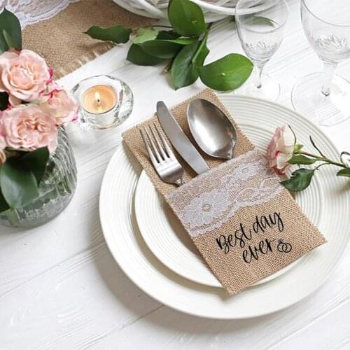 5pcs Best Day Ever Cutlery Holder Rustic country Vintage Wedding Engagement Bridal Shower Anniversary table decoration supplies