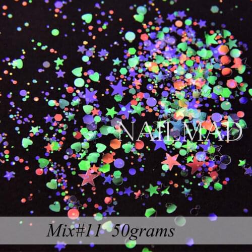 50 grams Laser Silver Nail Glitter Heart Round Stars Sequins Mixed Sparkles for makeup nail polish Nail Art Decoration