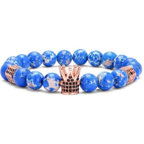 8mm crown elastic gold silver copper cz zircon cubic zirconia beads bohemian Yoga Bracelet agate Onyx Stone Bangles ij5d