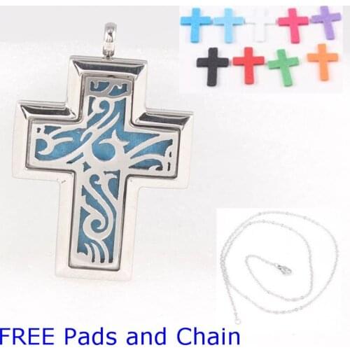 Free Pads and Chain!45*30mm Cross Stainless Steel Aroma Perfume Diffuser Locket Pendant Essential Oil Diffuser Locket Pendant