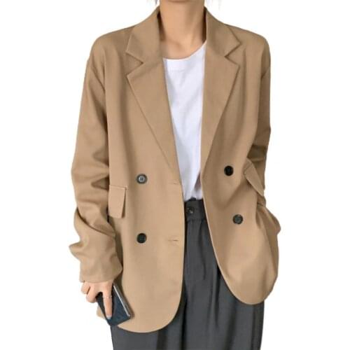 Blazer Women Double Breasted Oversized Suits Jacket Official Ladies Loose Long Sleeve Thin Blazer Cardigan Suit Coat for Wedding