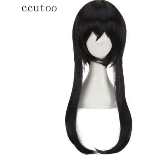 Ccutoo 32" Black Long Straight Hairstyles Synthetic Hair Cosplay Full Wigs With Chip Ponytail