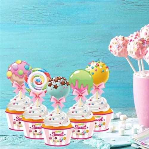 Baby Shower Colorful Lollipop Cake Topper Sweet Candy Theme Party Decorations Xmas Lollipop Cupcake Wrapper Decorating Supplies