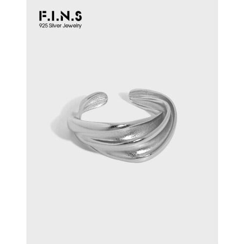 F.I.N.S Authentic S925 Sterling Silver Mnimalist Fold Surface Winding Open Finger Ring Free Size Adjustable Silver Fine Jewelry