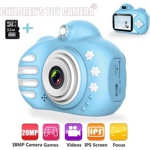 Toy Camera Cartoon Cute Flash 2.4 inch IPS Screen 20MP HD Mini Digital Camera Children Toys For Kids Birthday Gift
