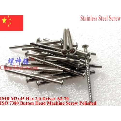 ISO 7380 Stainless Steel screws M3x45 Button Head Hex Driver A2-70 Polished ROHS 100 pcs