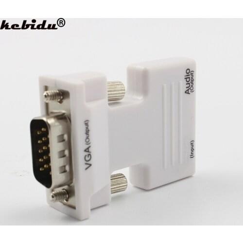 Kebidu Black White HDMI-compatible Female to VGA Male Converter with Audio Adapter Support 1080P Signal Output for Multimedia