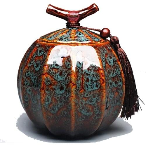 High grade ceramics furnace transmutation Porcelain Pumpkin Style tea jar ceramic tea barrel sealed tank storage tank tea caddy
