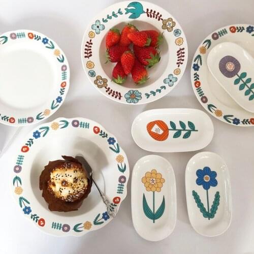 1PCS ceramic plate Flower Bird pattern Breakfast Plate designer European Simple Household Small Steak dessert plate for gift