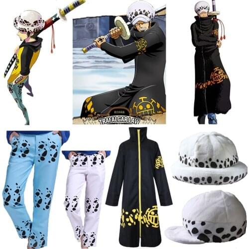 Anime One Piece Trafalgar Law After 2 Years Cosplay Costume Coat Cloak Outerwear Hat Pants Free shipping