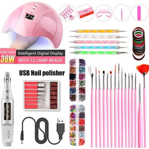 Manicure Set UV LED Lamp Acrylic Nail Set Stickers Drill Pen Nail File Nail Machine Brushes Nail Tools Sets Manicure Machine