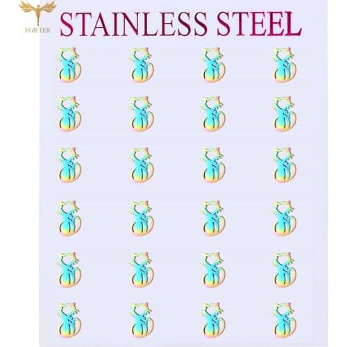 Cute Animal Earrings for Women Color Hollow Cat Stud Earrings Stainless Steel Fashion Jewelry Set Wholesale bijoux chat