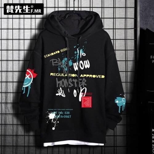 Spring and autumn hooded fashion brand hip hop Top Mens round neck sweater loose trend long sleeve T-shirt