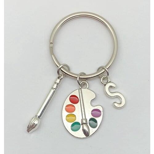 2020 New Painter Palette Oval Tool Brush Colors Keychain Draw Letter A-Z Entrepreneurial Keychain Personalizeds Gift for Painter