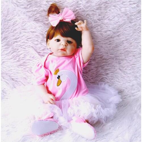 23inch Full Body Silicone Reborn Babies Doll brown hair girl Newborn Babies Toddler Doll Lovely Birthday Gift Girl Brinquedos