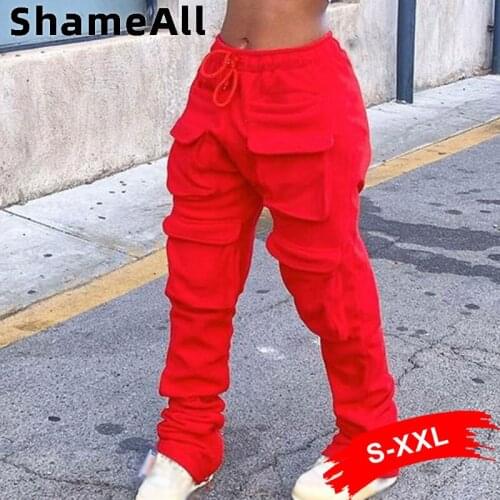 Y2K Pockets Patchwork Straight Cargo Pants Ruched Drawstring Sweaterpant Women Street Harajuku Indie Aesthetic Stacked Trousers