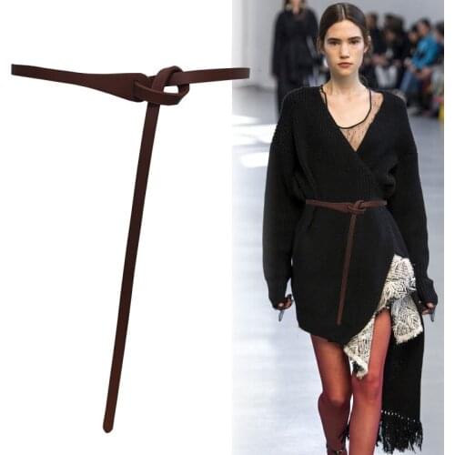 Fashion Women Knot Belt Accessories Solid Waistband Girdle For Dress Female Thin PU Leather Black Faux Leather Knotted Design