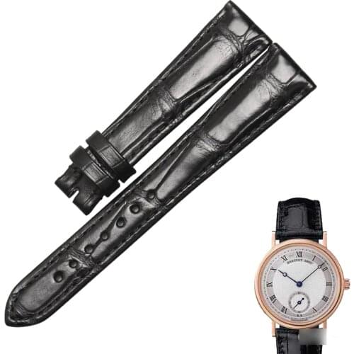 WENTULA watchbands for Breguet Classique 5907BA/7787 alligator skin /crocodile grain leather strap watch band