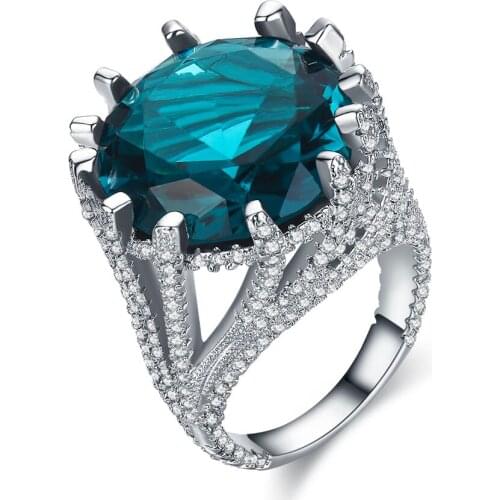 Luxury cz Gem wedding ring Blue Stone bijoux bands jewelry engagement women rings Bague big rings for women