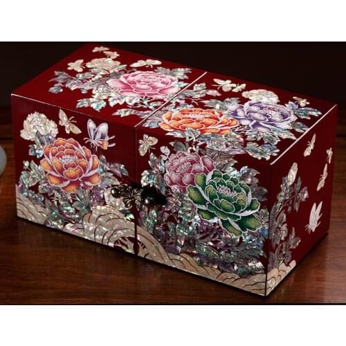 Hand Made Abalone Shell-linlaid Mosaic Jewelry Box Storage Lacquerware Lacquer Arts with Lock 18.2 x 9 x 9cm Wedding Gift