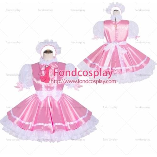 Fondcosplay adult sexy cross dressing sissy maid short French Lockable pink satin white Organza 2 Dress Tailor-made[G4048]