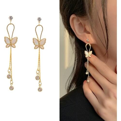 2020 Fashion Korean Style Torest Temperament Rhinestone Long Line Butterfly Clip on Earrings For Women No Piercing
