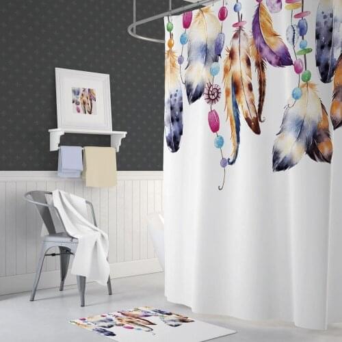 Zethome Feathers Shower Curtain 180 x 200 cm Digital Print Modern Design Polyester Fabric Waterproof Washable Mould (71" x 78")