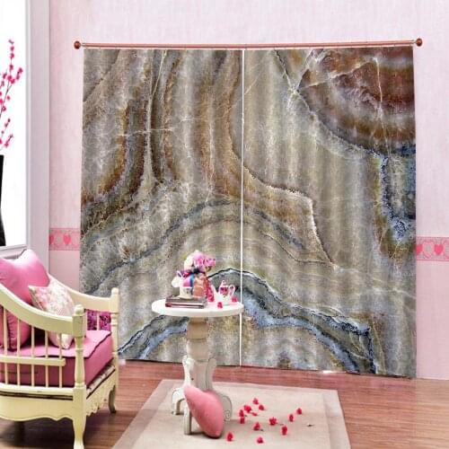 European Style Retro Style in Marbling Artwork Curtain For Living Room Bedroom Blackout Window Drapes Sets 2 Panels With Hooks