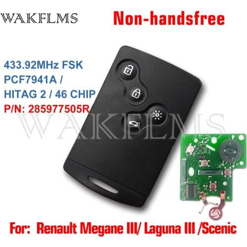 Smart Card For Renault Megane III Fluence Laguna III Scenic 2009-2015 433MHz FSK PCF7941A Non-HandsFree Keyless