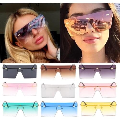 Wholesale Celebrity Fashion Square Mirror Glasses Shades For Women Oversized One Piece Rimless Alloy Rivet Luxury Sun Glasses
