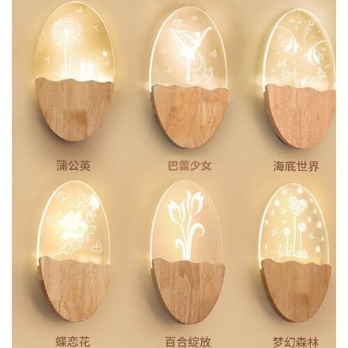 Solid Wood Led Wall Lamp Nordic Contemporary and Contracted Bedroom Berth Lamp