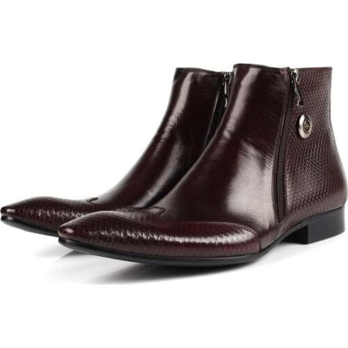 Pointed Toe Genuine Leather Business Dress Ankle Boots Men England Trendy High Top Mens Shoes Office Work Boots