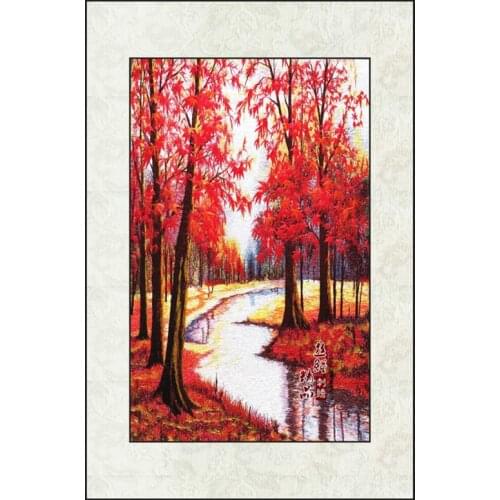Golden avenue paintings home lucky living room bedroom silk embroidery red maple forest office meeting room hotel mural SP075