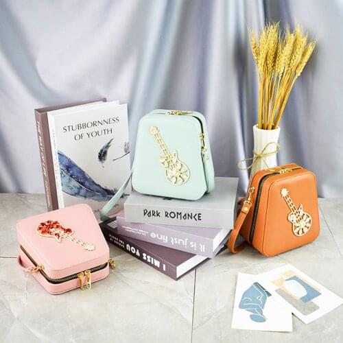 Luxury Designer Handbag Leather Crossbody Bags for Women Diamond-Studded Guitar Square Tote Elegant Purse Colorful Top Quality